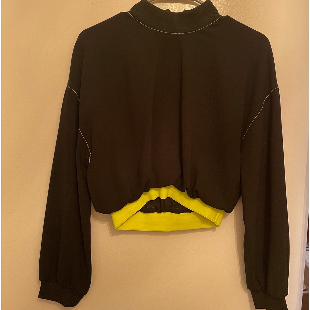 Zara black long sleeve high neck crop top with neon trim size m